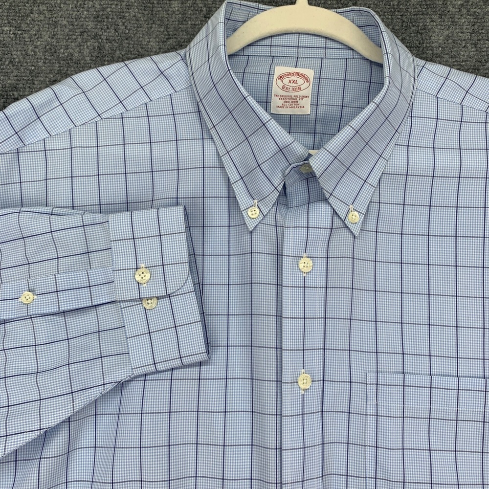 Brooks Brothers Button Down Mens XXL Blue Excellent Non-Iron Traditional Fit